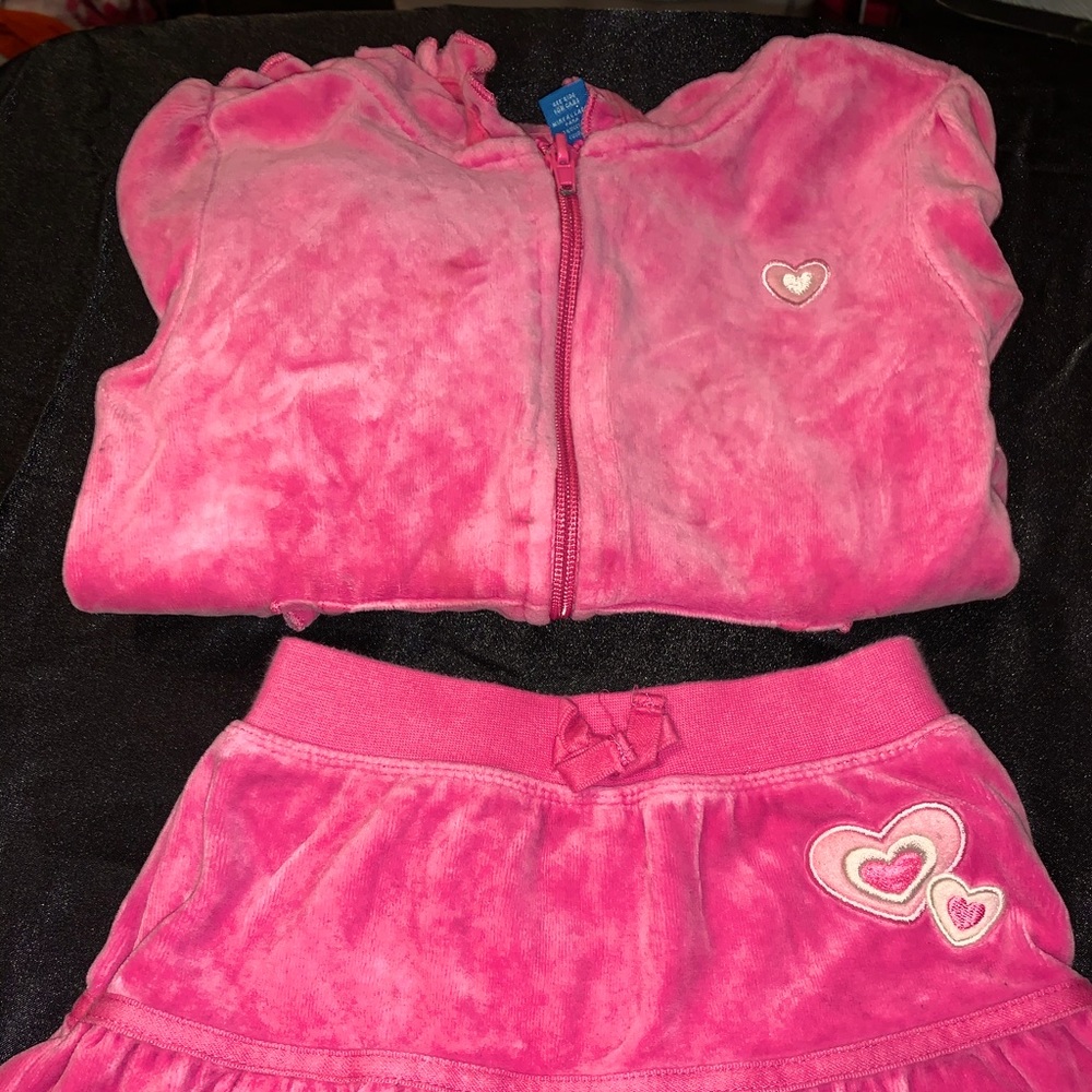 Pink sweater and skirt outfit